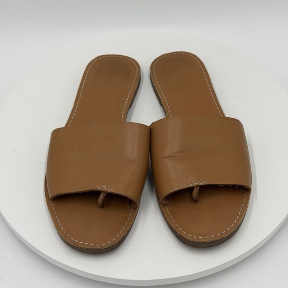 Madewell The Boardwalk Post Slide Women's Size 8.5 Tan Leather Sandals Thong - Picture 6 of 8
